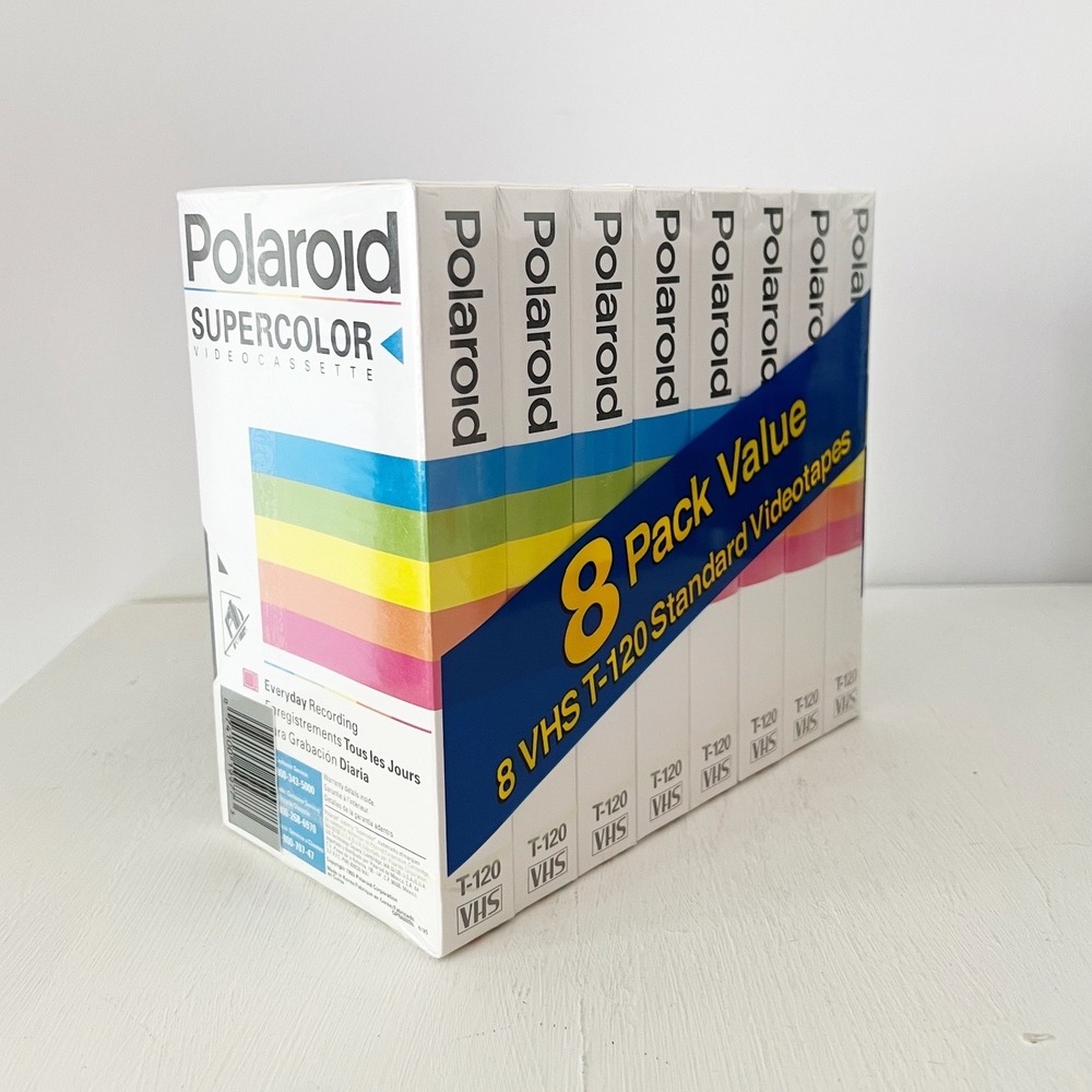 Polaroid VHS Tapes Multi-Color 8 Pack Supercolor T-120 Blank Sealed 1990s
